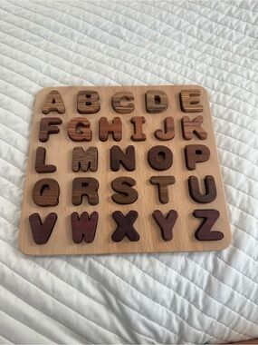 Wooden Alphabet Puzzle Board - Natural Brown Letters